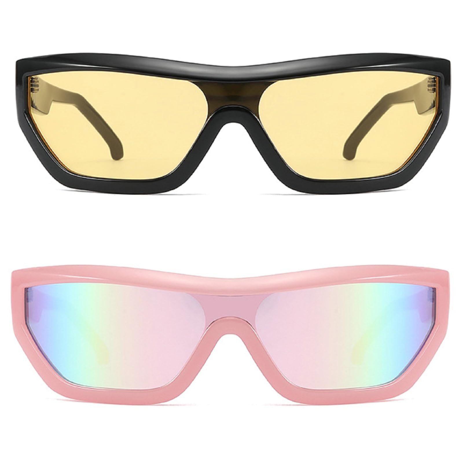 Y2k Sports Sunglasses Women 2024 Trend Punk Sun Glasses For Men Goggles Luxury Fashion One Piece Sunglass Shades (2pcs-yellow&pink)