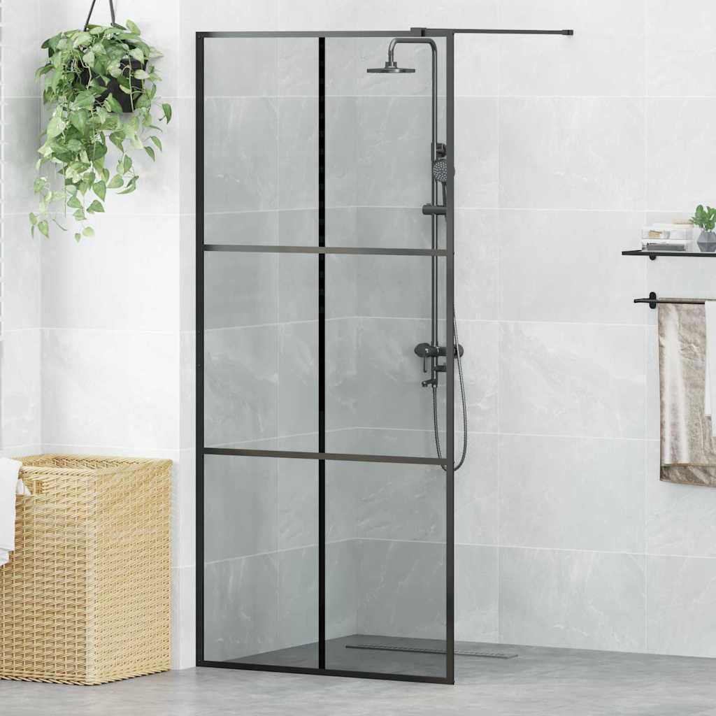 Ścianka prysznicowa Walk-in czarna ze szkła hartowanego 90 x 195 cm z regulowanym profilem i ochroną przed pryskaniem jako ścianka prysznicowa do łazienki i pomieszczeń mokrych