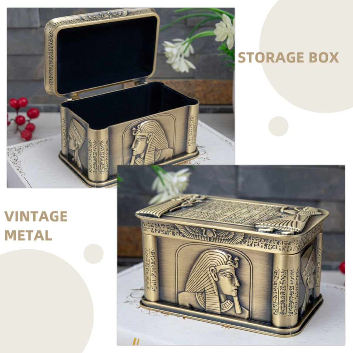 Joyero Retro de Aleación de Zinc Dorado para Tocador, Decorativo