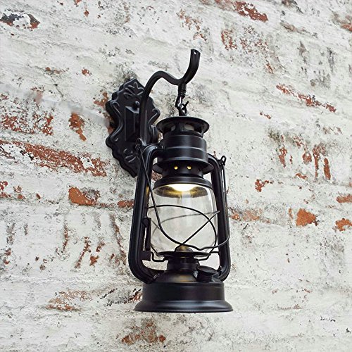 injuicy Lighting E27 Ampoule Edison Rétro kérosène Applique murale Escalier Balcon Couloir Vintage Antique Lanterne Métal Chambre Applique murale Antiquité noir Cover