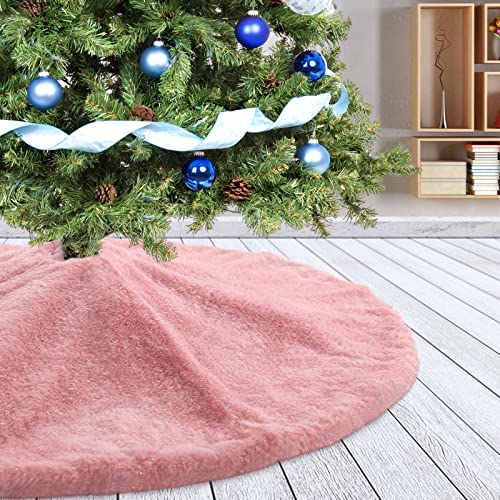 Amidaky Christmas Tree Skirt 30 inch Pink Faux Fur...
