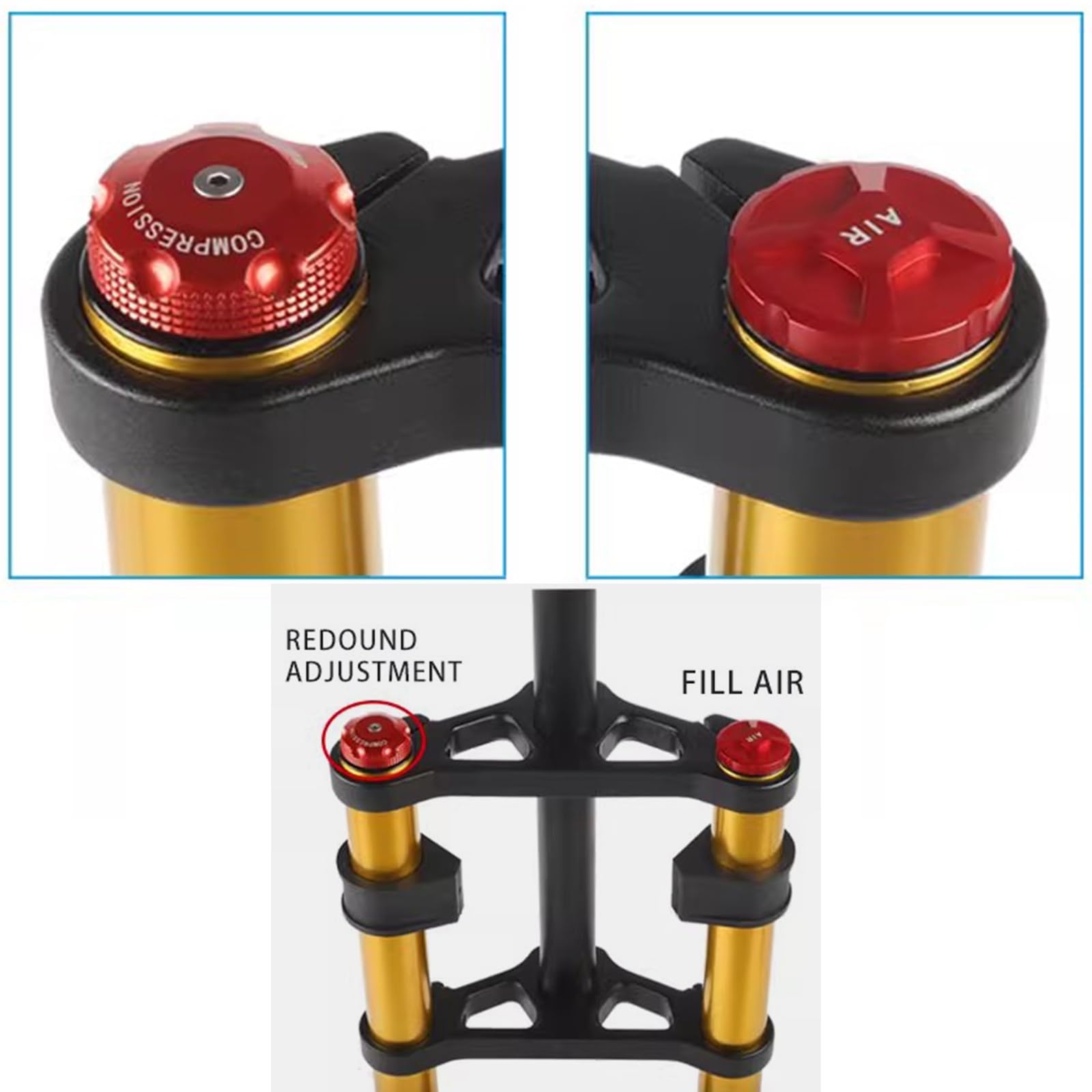 Fourche Avant de vélo électrique 26 Pouces, pneus Larges 4.0, Suspension pneumatique, Double épaulement, Freins à Disque 1-1/8", Blocage Rapide, débattement 135 mm ou 150 mm, idéal