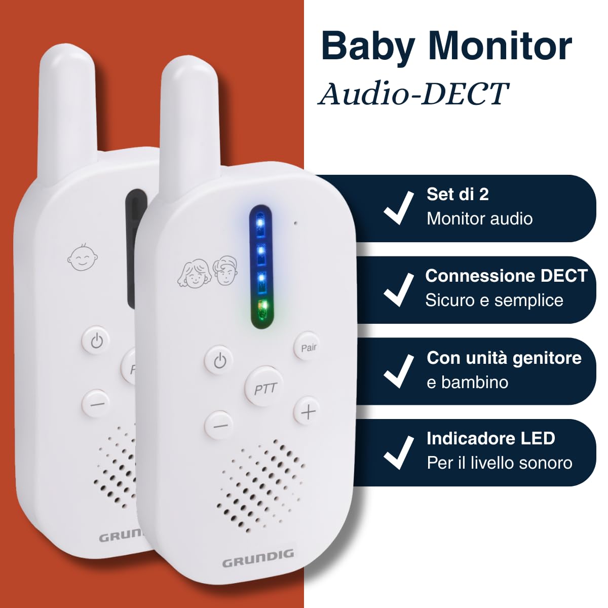 Grundig DECT Audio Baby Monitor, Baby Monitor with 150 m Range, Parent-Child Unit - Image 2