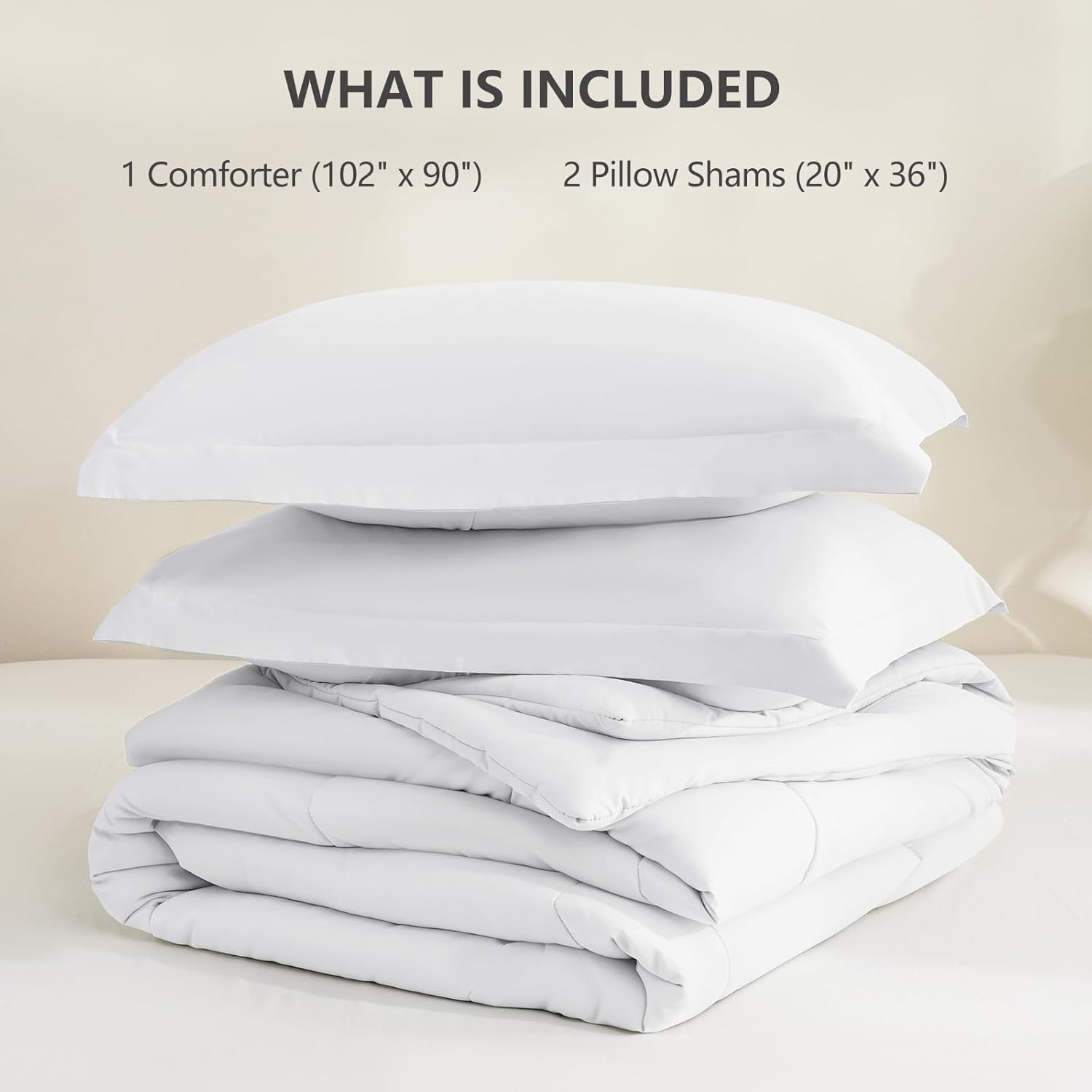CozyLux King Size Comforter Set - White Comforter King Size, 3 Pieces Box Stitched Bed Set for All Seasons, Soft Lightweight Bedding Sets with 1 Down Alternative Comforter and 2 Pillow Shams - Image 6