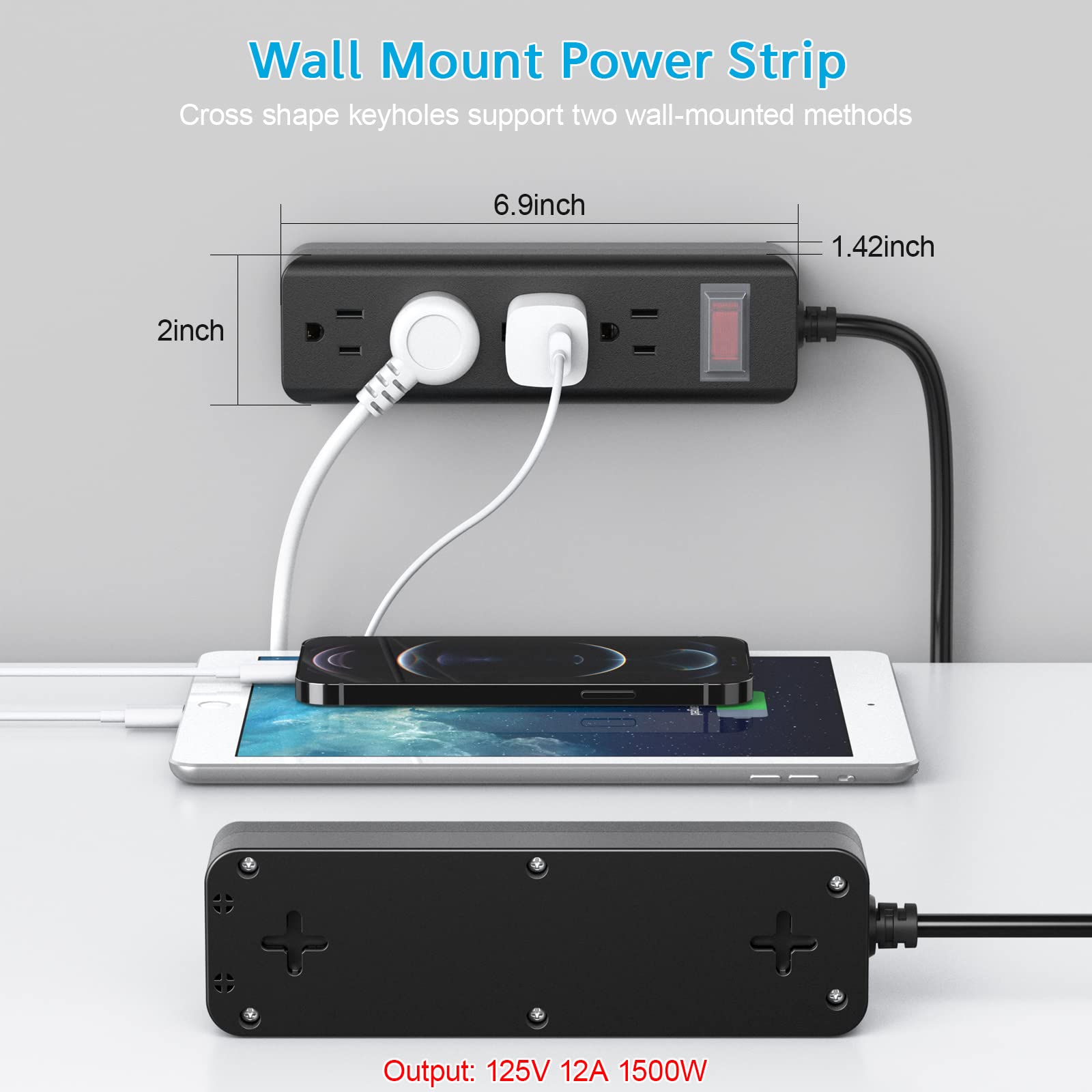 Furniture Built-in Power Flush Mount Power Strip With USB-C - 8 Outlets 4  USB Ports For Desk \u0026 Furniture Flush Mount Outlets, image size:1600x1600