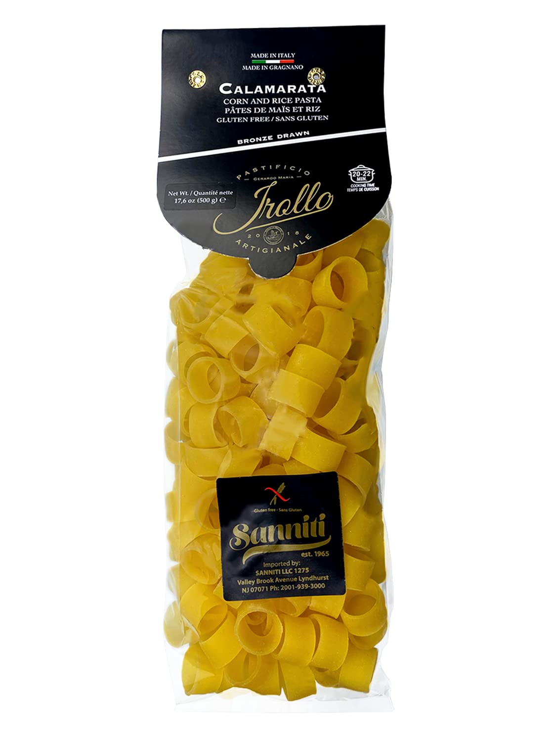Sanniti Artisanal Gluten Free Pasta di Gragnano Imported From Italy, 17.6 oz (Calamarata)