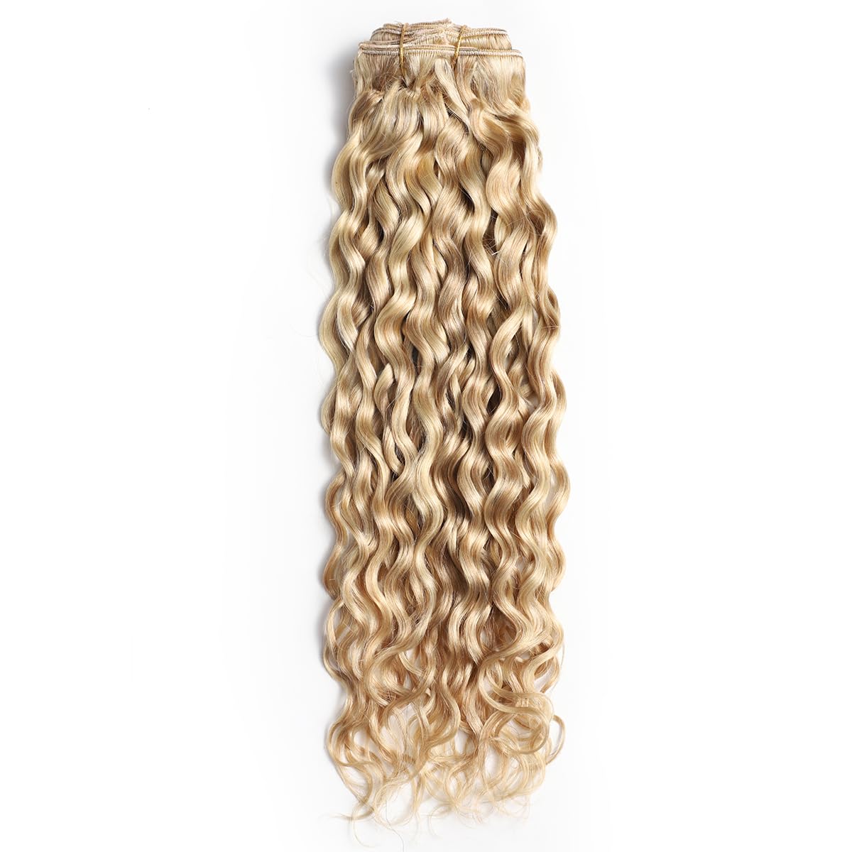 9A Echthaar Extensions Clip In Haarverlängerung Großes Lockiges, 100% Virgin Remy Human Hair Blond Highlights P27/613# 16inch/40cm