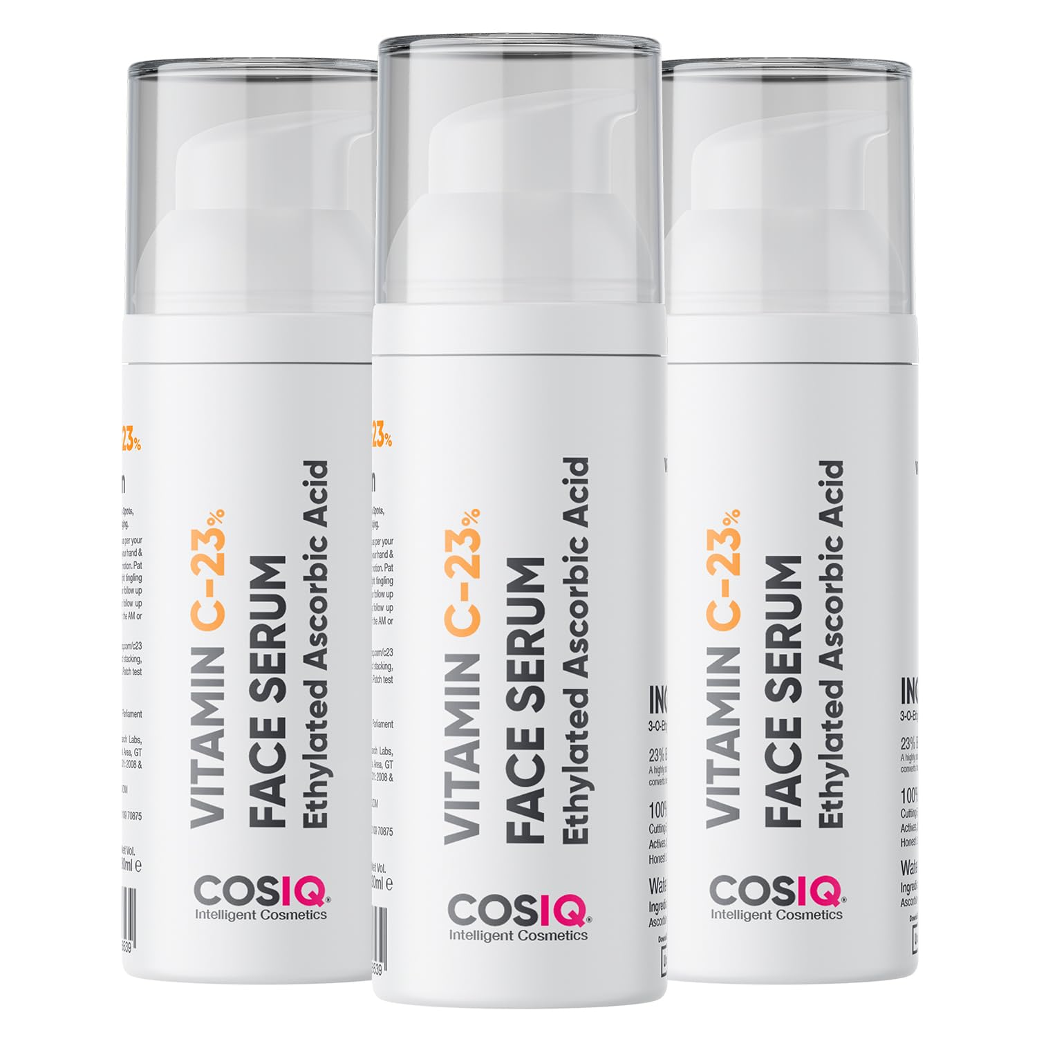 Cos-IQ 23% Vitamin C Face Serum for Glowing Skin (90 Days Pack) | Advanced Molecular Skincare Technology | Highly Stable, Non Irritating, Non Sticky| Brightening Vit C Formula For Men and Women | 90ml