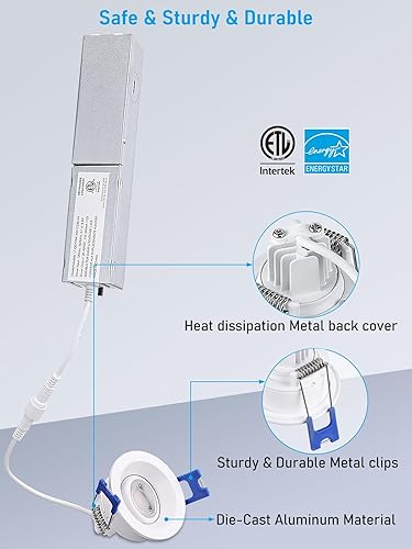 Miniatura 5 de TORCHSTAR 5CCT - Luz LED empotrable con cardán de 2 pulgadas con caja de conexiones, deflector profundo antirreflejo, CRI90 regulable giratorio