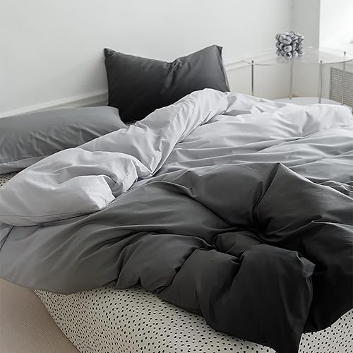 Miniatura 3 de Cottonight - Juego de edredón gris degradado, tamaño King, color gris y negro, juego de edredón de algodón estético, suave, transpirable, color