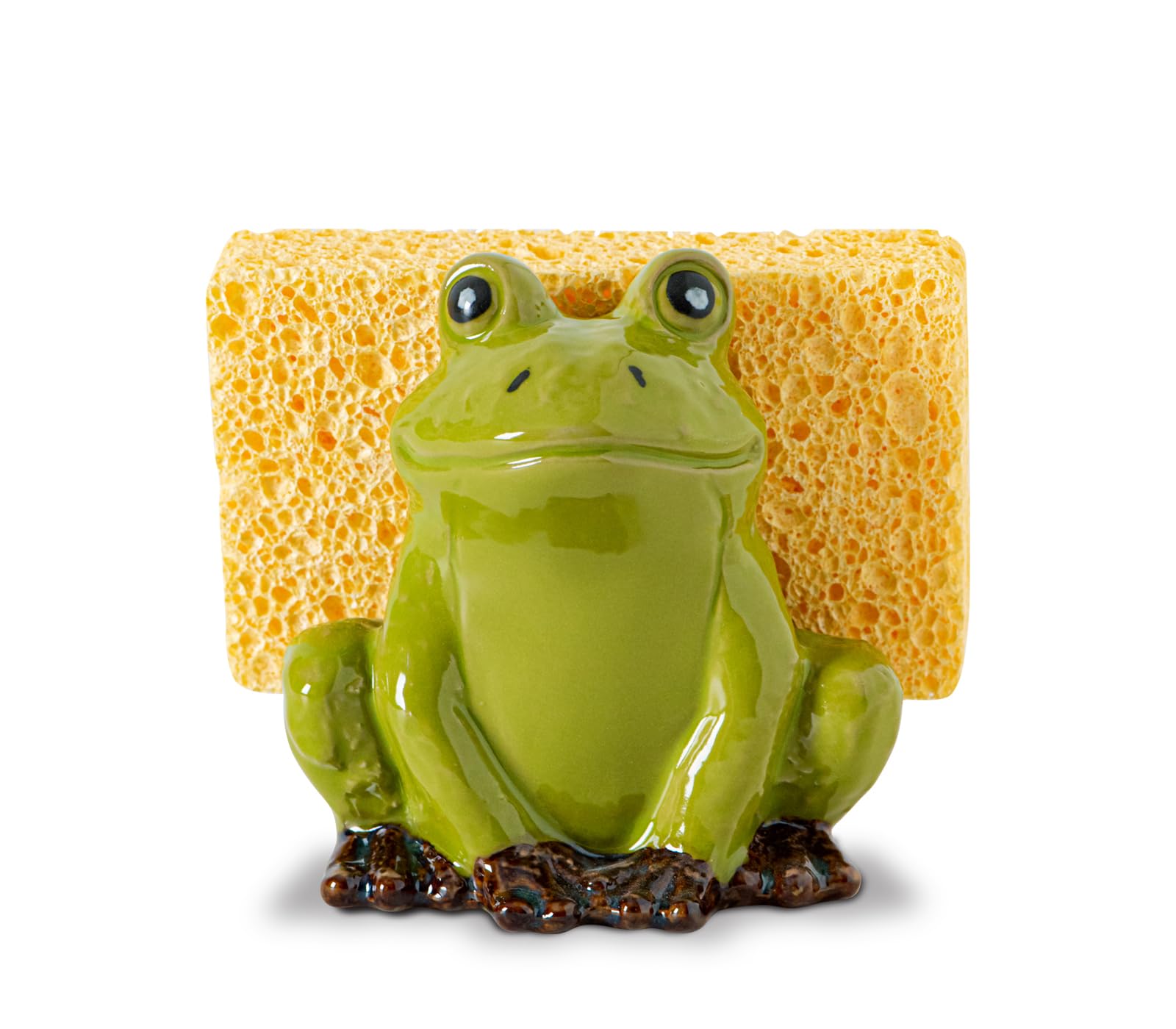 dgudgu Frog Sponge Holder for Kitchen Sink Cute Kitchen Sponge Holder Ceramic Kitchen Sink Sponge Holder Durable Sink Scrubber Holder