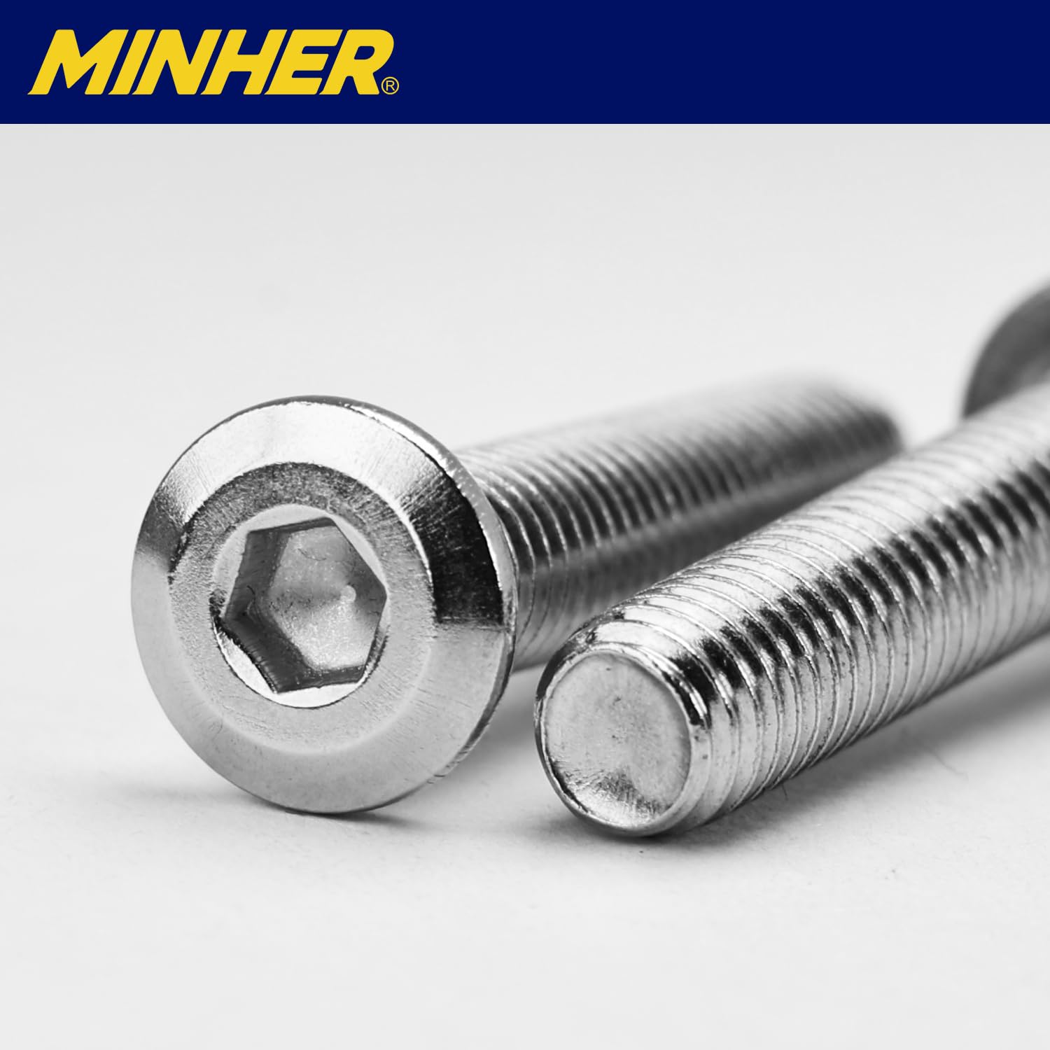 MINHER M4 x 8mm 10Pcs Testa Piatta Esagono Incassato Viti Bulloni, Bulloni Per Mobili, Acciaio Inossidabile A2 V2A, Filettatura Completa (con Chiavi a Brugola)