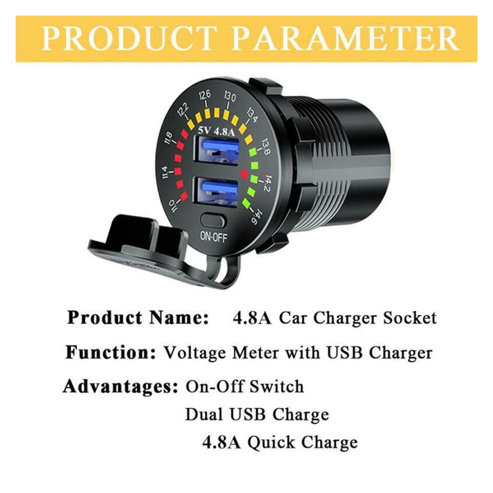 5V 4.8A Podwójny USB z wyświetlaczem woltomierza LED Ładowarka samochodowa do telefonu komórkowego Adapter Narzędzia zapalniczka