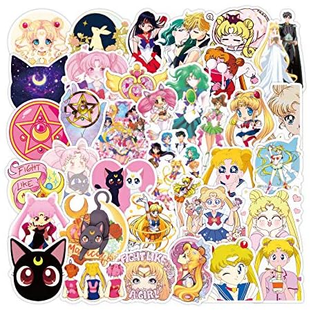 amazon com sailor moon anime sticker pack of 50 stickers waterproof durable stickers classic japanese anime stickers for water bottles computers laptops toys games