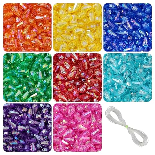 Image of 920 Pcs Multicolour Drop Crystal Beads for Jewellery Making Kit, DIY Beads for Bracelet Making Kit, Beading, Beadwork, Crafting, Embroidery, Bead Craft, Pearls for Craft - 240g, 12mm*8mm