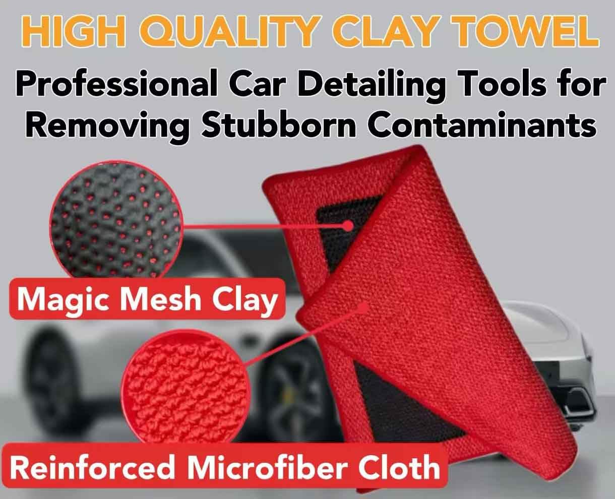 Upgrade Clay Towel 3.0 Ver - Clays Towel for Car Detailing to Remove Paint Overspray, Water Spots,Tree Sap,Rail Dust from Paint,Glass,Plastic Surfaces,Fine Grade Clay Bar Towels (3Pcs-Red, 12" x 12")