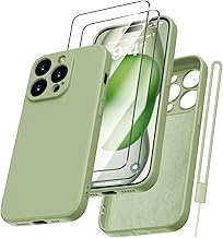 Kukiwhy für iPhone 15 Pro Max Hülle Silikon mit 2 Stück Panzerfolie, Hanyhülle für iPhone 15 Pro Max 5G Case Dünne Weichem Microfiber Kratzfeste Schutzhülle für iPhone 15 Pro Max 6.7'' Matcha Grün