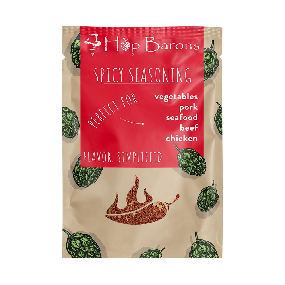 Hop BaronsGourmet Spicy Seasoning, Single Serve Pack (Pack of 8) - Season Steak, Veggies, Seafood, Beef and more - Premium Blend of Herbs and Spices, No Fillers, No Preservatives