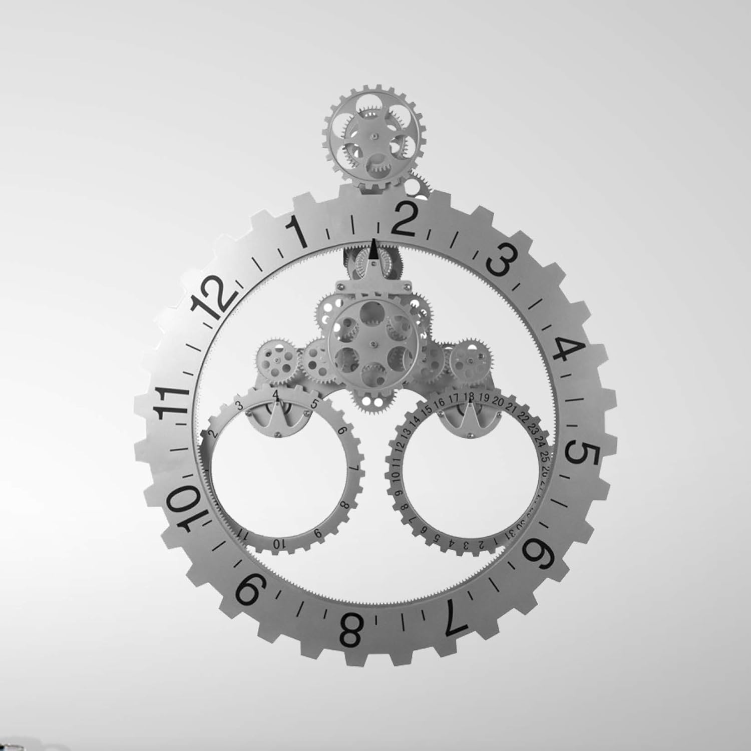 HXSD 3D Moving Gears Wall Clock, Industrial Silent Mechanical Gear