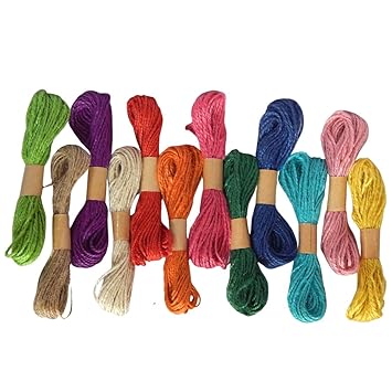 ecofynd 12 Color (10 Meter Each) 2 Ply Jute Cord | Natural Hemp Rope for Wall Hanging, Plant Hanger Gift Wrapping, Garden Art | Thread Material for DIY Craft Projects, (2mm, Multicolor)