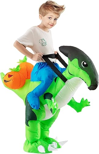 Disfraz inflable de dinosaurio de Halloween para niños disfraz inflable de dinosaurio con calabazas para niños y niñas disfraz de montar un