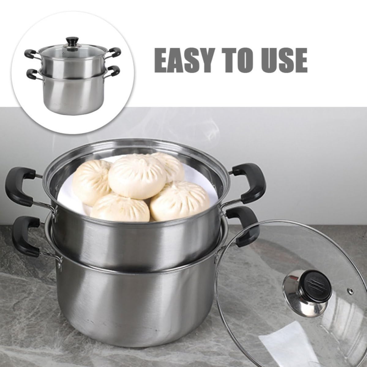 Gadpiparty Olla Vaporera de Acero Inoxidable 24 Cm Cesta para Cocinar al Vapor, Reutilizable y Multifuncional, Herramienta para Cocinar Alimentos al Vapor en Hogar y Cocina