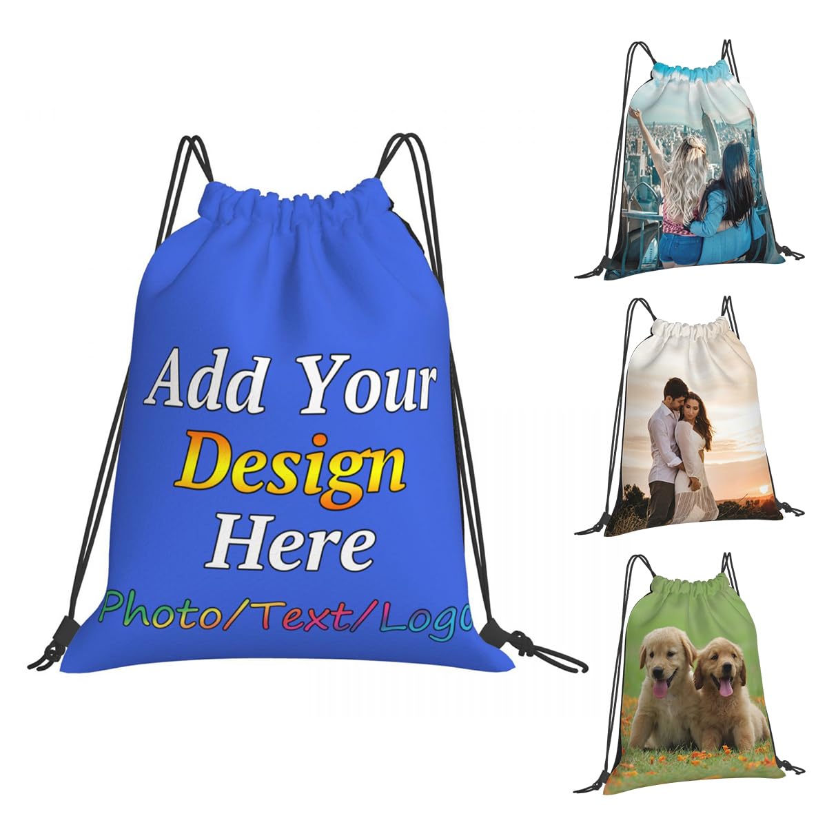 VPALSIEF Personalized Gym Bag with Drawstring, Add Your Picture/Logo/Text, Custom Drawstring Backpack for Camping, Beach, Shopping, Yoga, RoyalBlue,