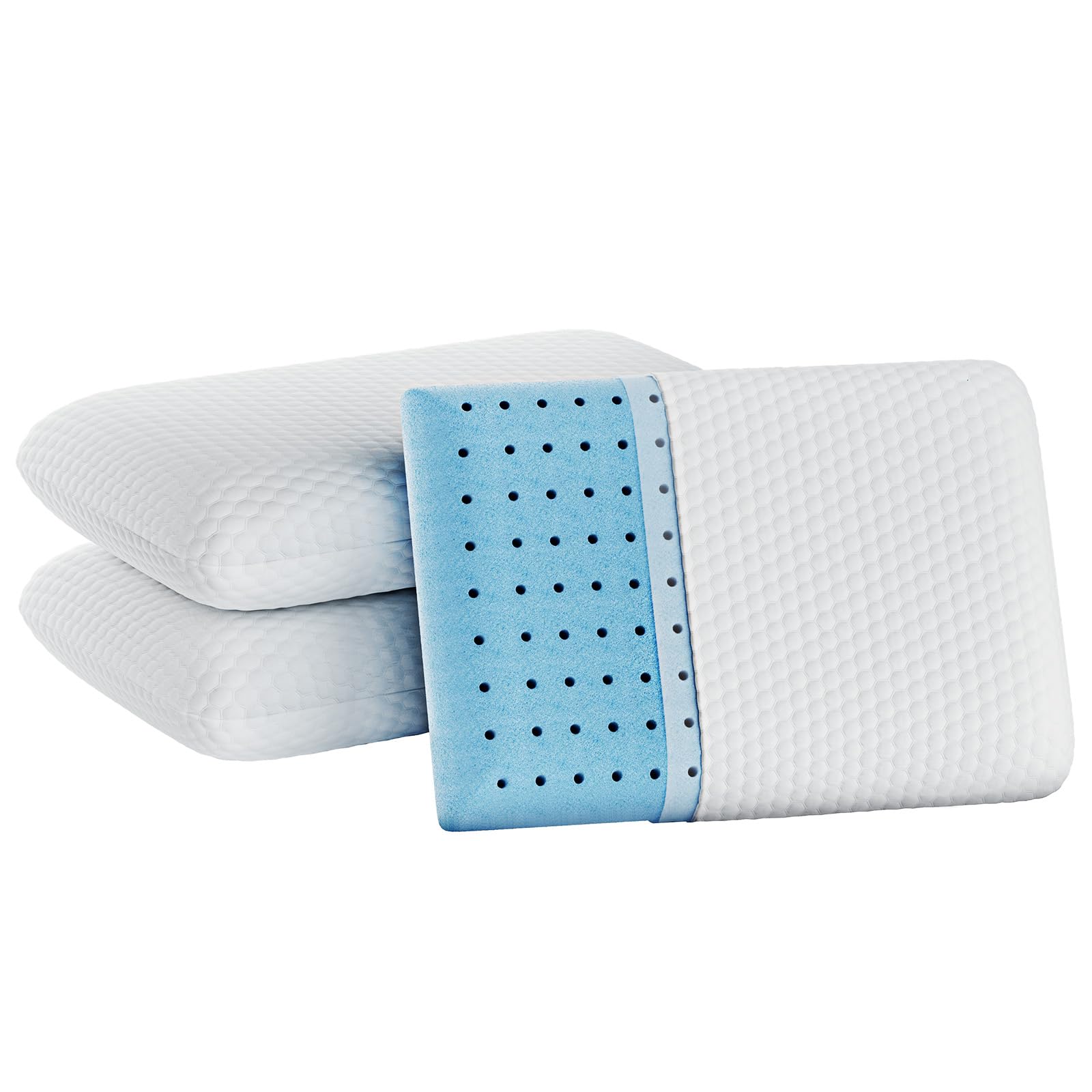 SweetcrispyMemory Foam Pillows, Bed Pillows Standard Size Set of 3, Soft and Comfortable Pillow for Sleeping, Cooling Hotel Pillow for Side Sleeper, Removable, Machine Washable Cover