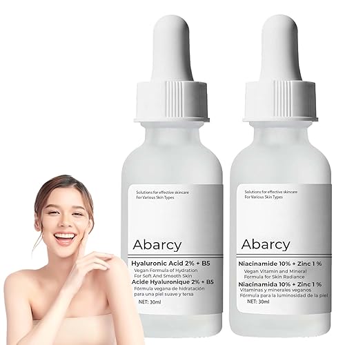 Paquete de cuidado facial Set de tratamiento facial ácido hialurónico con 2% + vitamina B5 y niacinamida 10% + zinc 1%, suero facial hidratante para