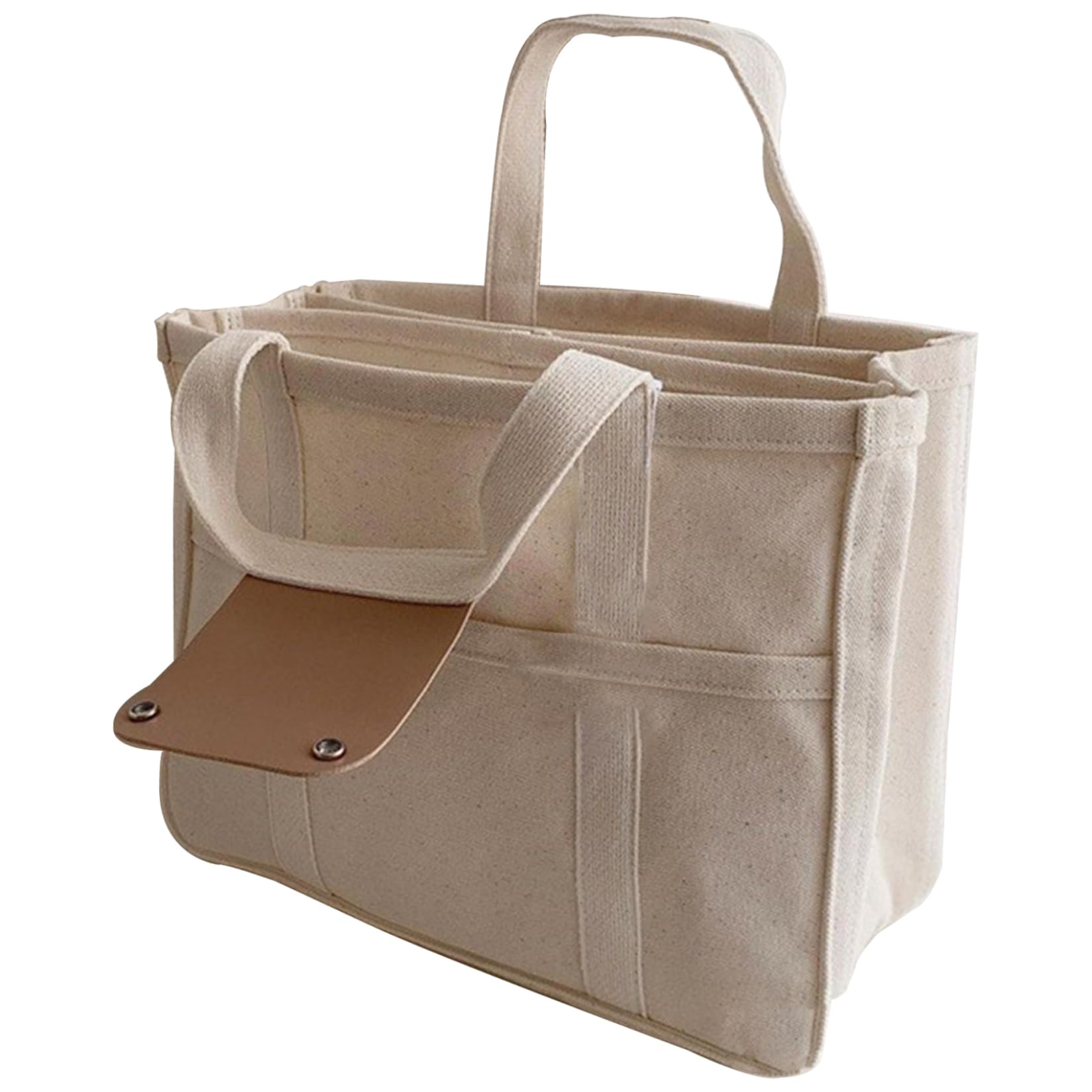 Peosaard Women's White Canvas Tote Bag With Pockets Large Capacity Casual Tote Bag With Compartments Shoulder Crossbody Tote Handbag For Office, Travel, School, Canvas Tote Bag With Pockets