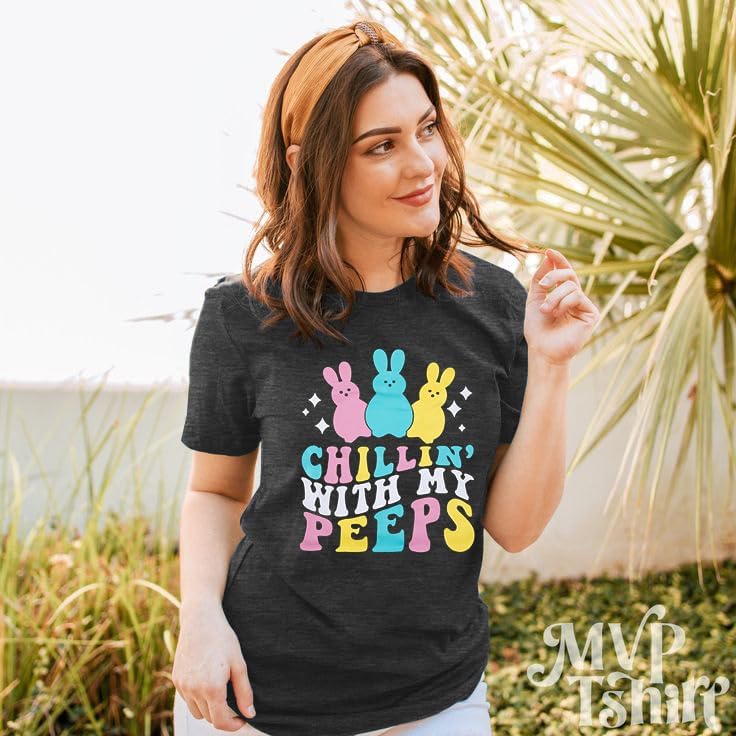 Happy Easter Shirts Women Bunny Shirt: Chillin with My Peeps Tshirt Cute Rabbit Graphic T-Shirt Easter Gift Tops - Image 3