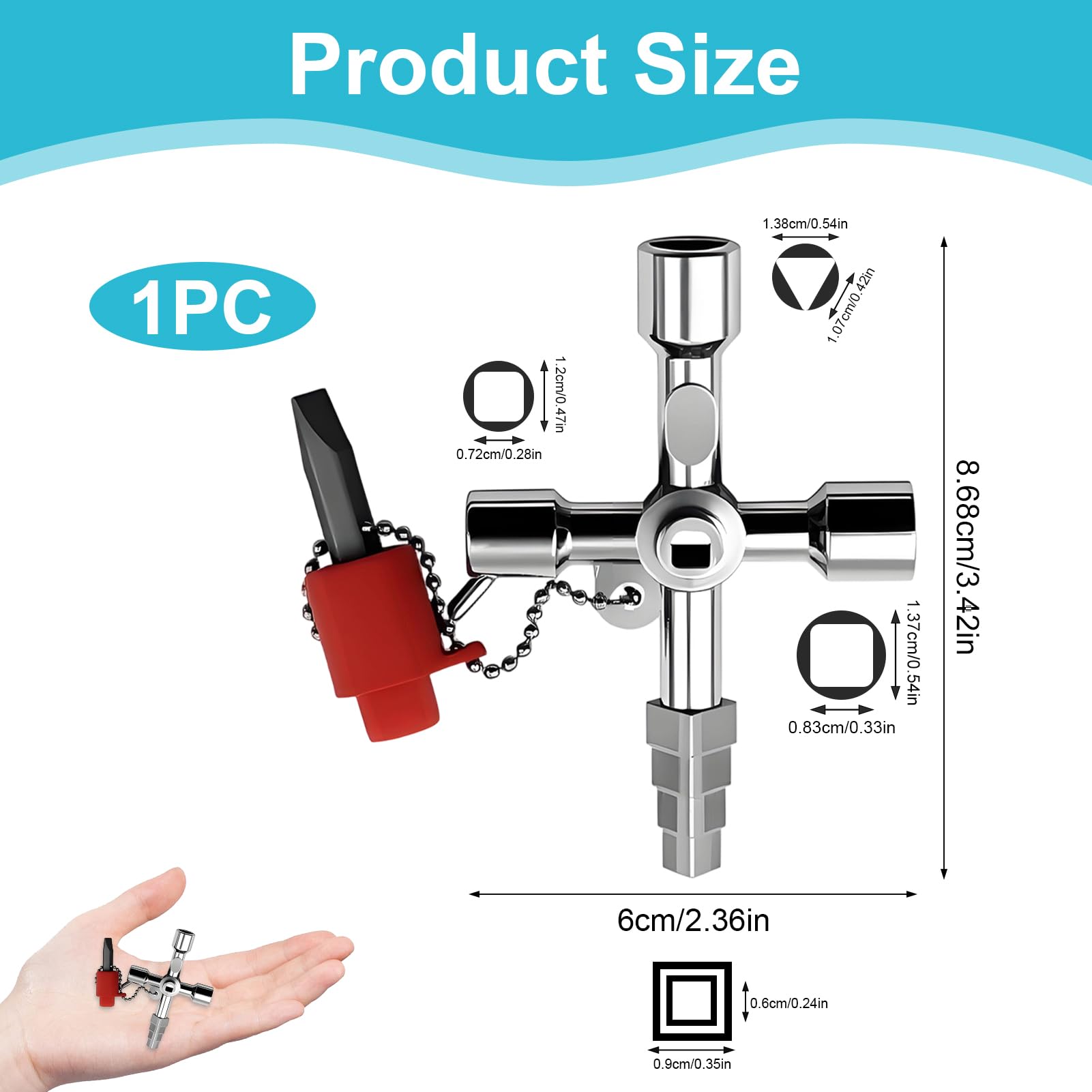 Chiave Multifunzione, 4 in 1 Chiave Quadrata Contatore, Chiave Universale per Serrature con Design a Croce per Contatore Gas, Acqua, Armadi Elettrici, Ascensori