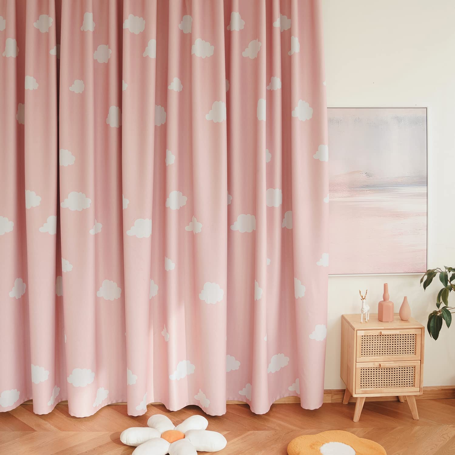 Amazon｜子供部屋 遮光カーテン かわいい 白い雲のカーテンパネル 高