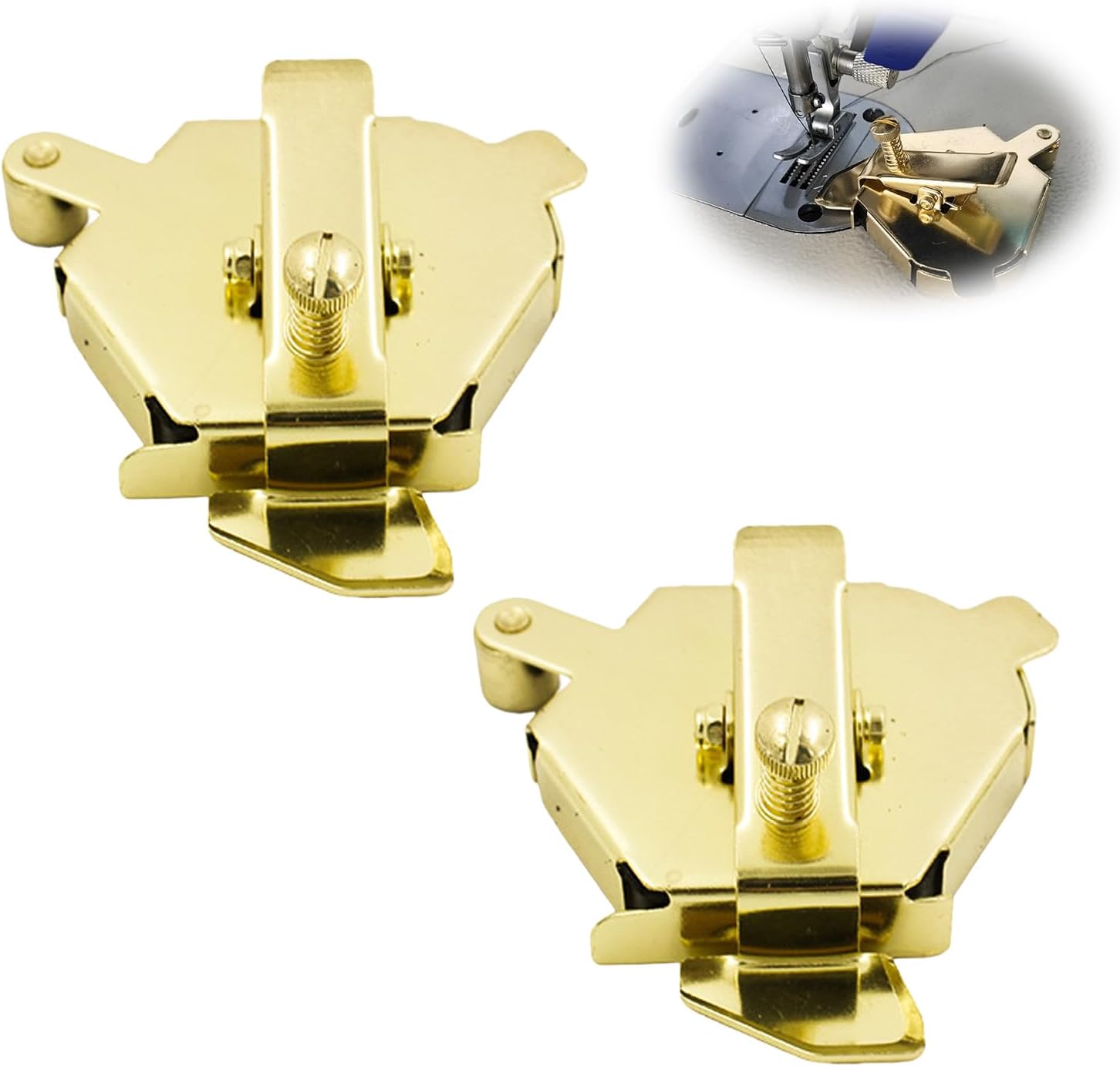 2 Pieces Magnetic Seam Guide, Strong Magnetic Adsorption, with Thickness Adjustment Screw, for Multifunction Fixing Measuring Tool for Sewing Machines (Gold)