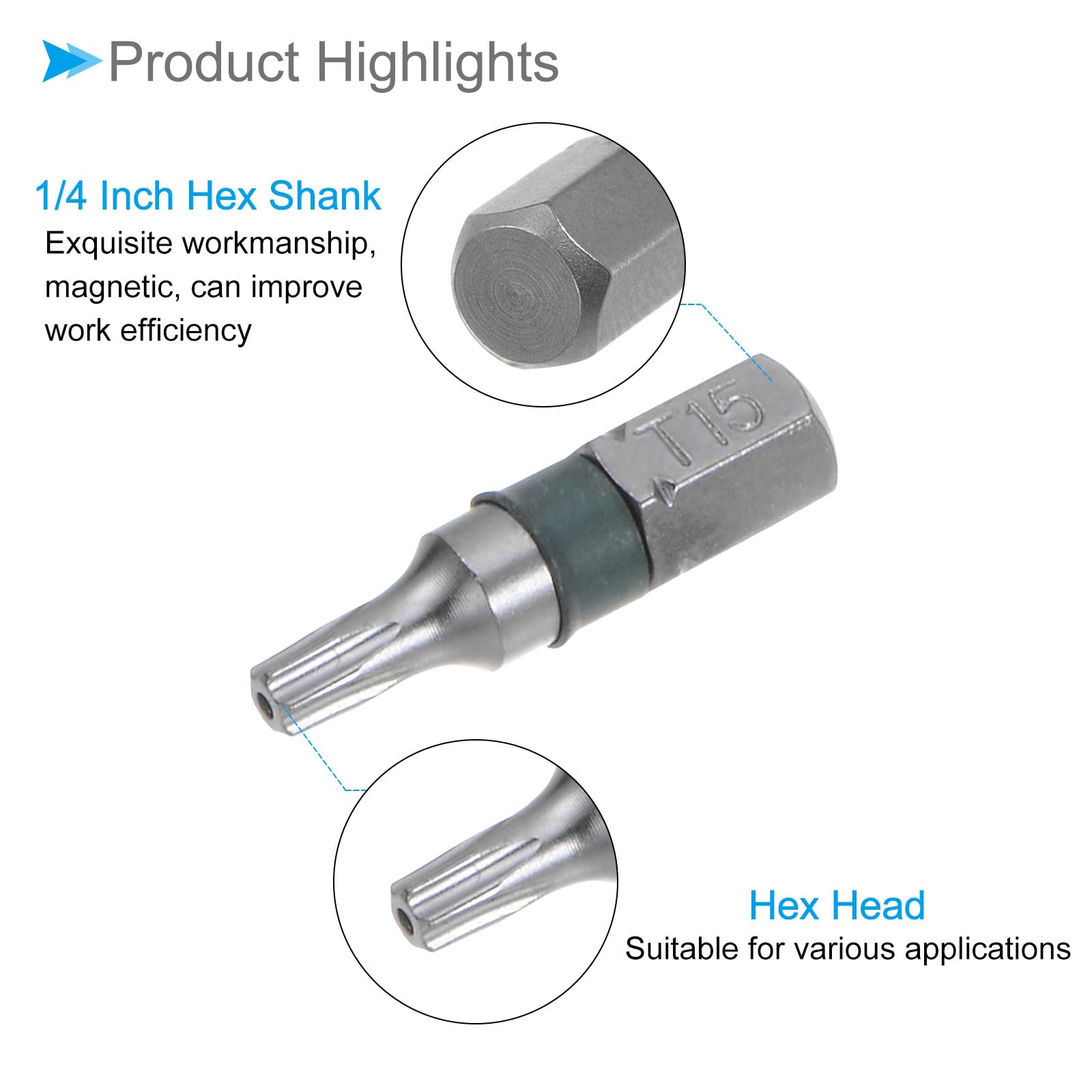 CoCud Torx Screwdriver Bits, 25mm Length 1/4" Hex Shank T15, S2 Steel Star Head Screwdriver Bit - Image 4