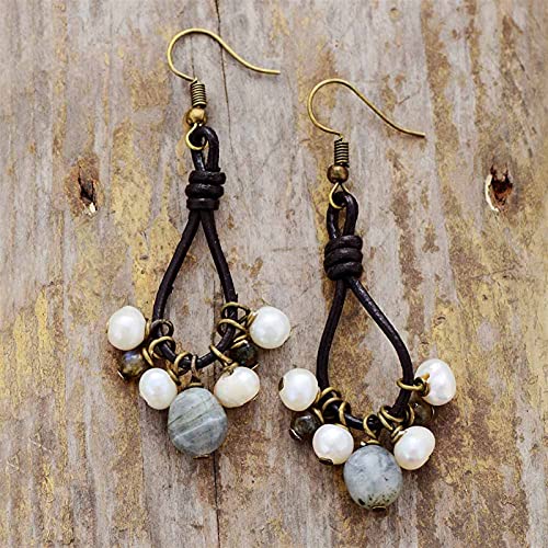 Boucles d'oreilles labradorite et perles, le cadeau idéal pour femme