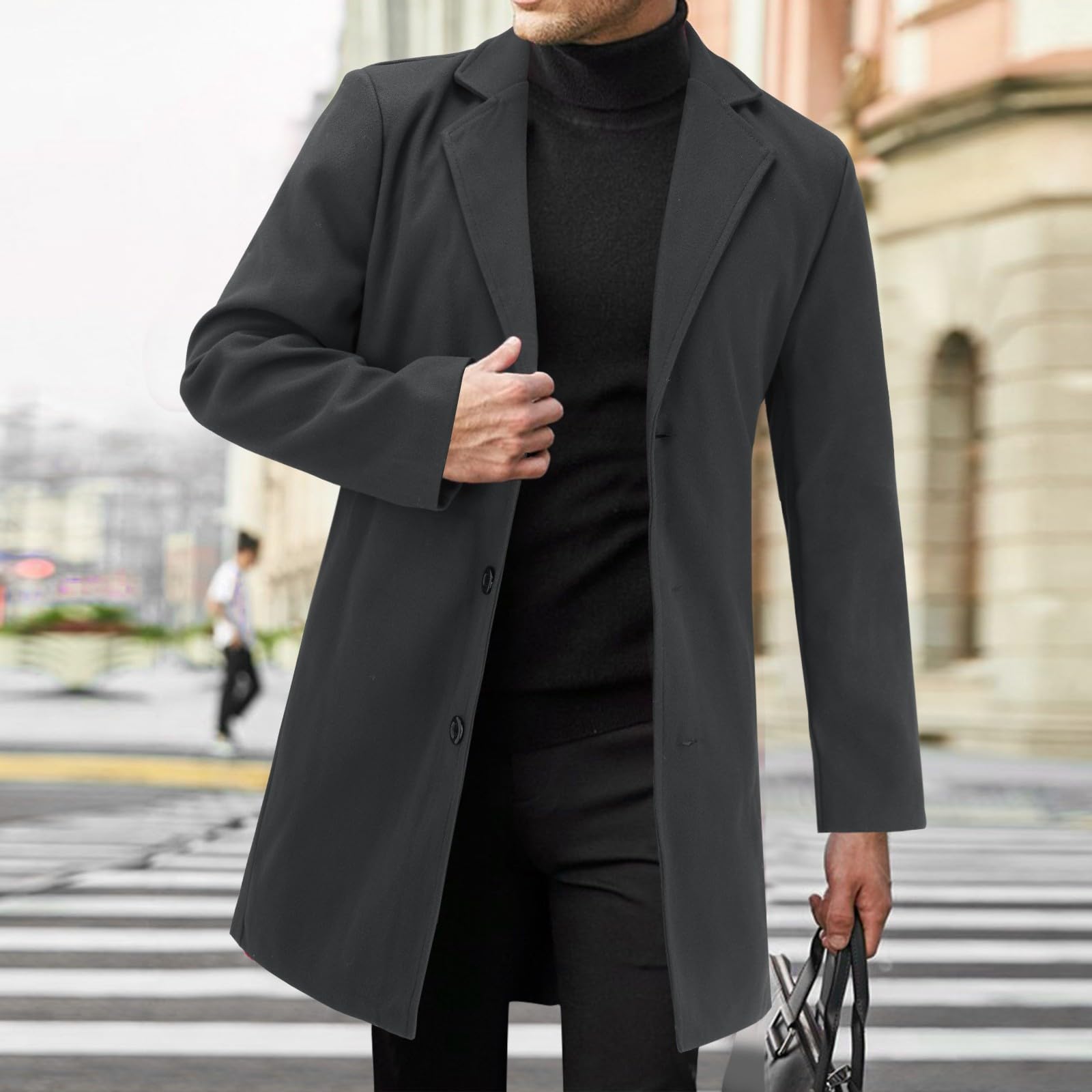 Generisch Trench Coat - Giacca a vento da uomo, slim fit, comodo, cardigan, con bottoni, reversibile, oversize, larga, tinta unita, classica, per l'inverno, casual, business