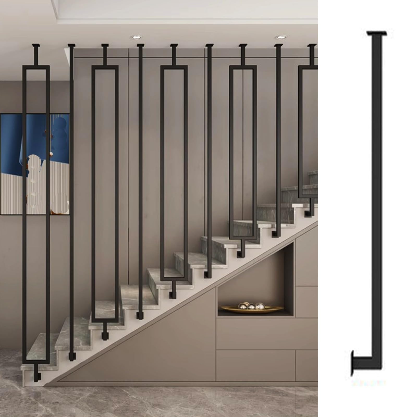 Garde-corps escalier facile à installer avec balustres en fer et bagues