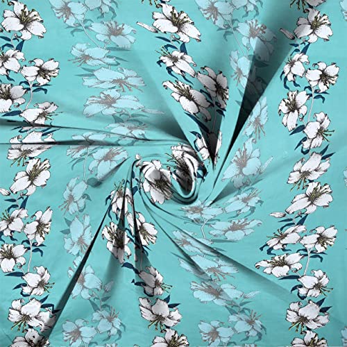 Image of NHD HOME Glace Cotton 180 TC Flat Single Bedsheets for Summer Breathable | Wrinklefree (Size-60 X 90 Inch) with 1 Pillow Covers (Size-17 X 27 Inches, Floral Sky Blue & White