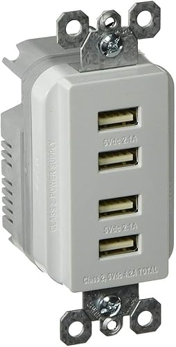 Legrand TM8USB4LACCV4 - Toma de pared radiante de 15 amperios con cargador USB de 4.2 amperios, estación de carga multipuerto, almendra clara,