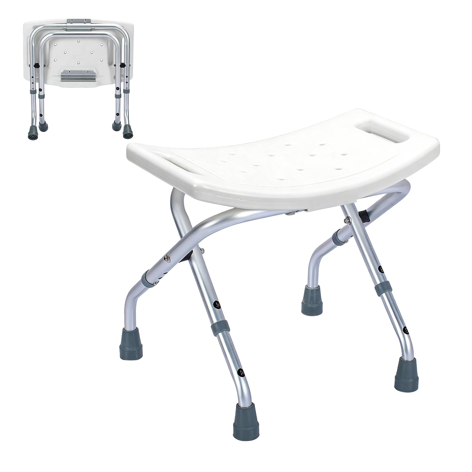 Silla de ducha plegable de altura ajustable, taburete de ducha de viaje de aleación de aluminio con agujeros de drenaje, silla de ducha elegible, 400 libras, asiento de baño antideslizante de