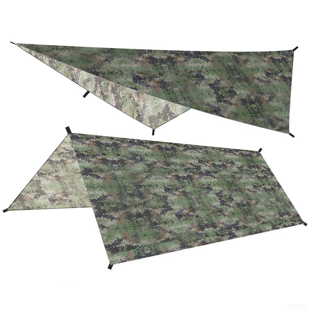 Waterproof Tent Tarp Rain Sun Shade Shelter 210T Polyester Camping Picnic Awning Cover With 6 Tie Points 100X145cm(Camouflage)