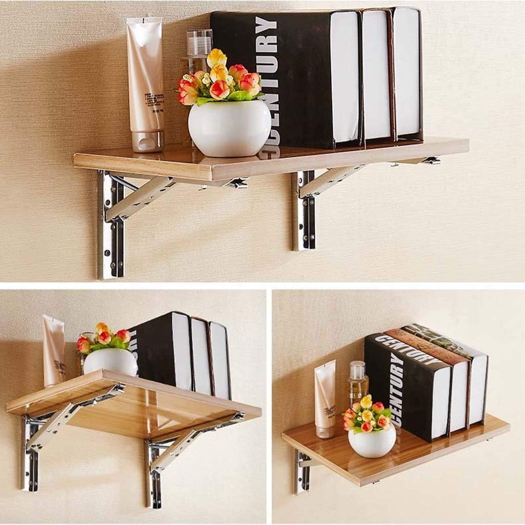 L- Shaped Right Angle Shelf Brackets 2 Pcs, Folding Floating Shelves Tripod Triangle Shelf Brackets, 90°Angle Wall Mounted Shelf Supporter Bracket Frame - Metal Chrome