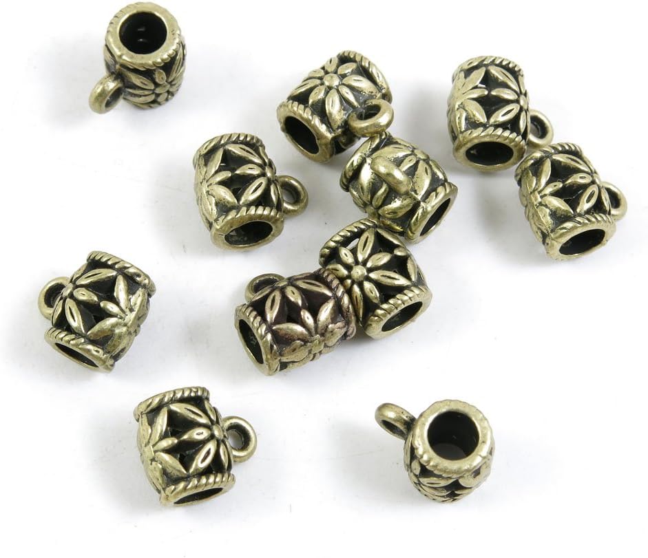 430 PCS Loose Beads Ancient Antique Bronze Fashion Jewelry Making Crafting Charms Findings Bulk for Bracelet Necklace Pendant A04638 Flower Tube Bead Bail