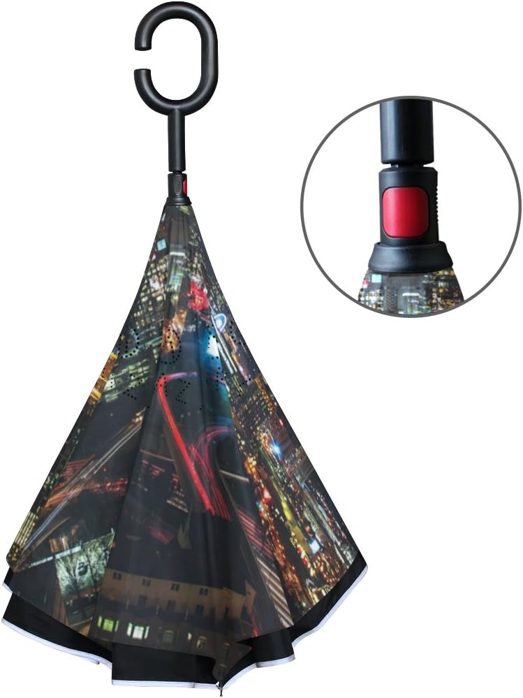 review My Daily Double Layer Inverted Umbrella Cars Reverse Umbrella Atlanta Night Cityscape Windproof UV Proof Travel Outdoor Umbrella