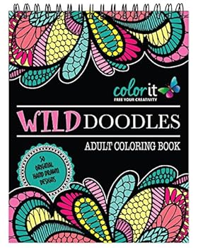 Spiral-bound Wild Doodles Adult Coloring Book - Features 50 Original Hand Drawn Anti-Stress Designs Printed on Artist Quality Paper, Hardback Covers, Spiral Binding, Perforated Pages, Bonus Blotter Book