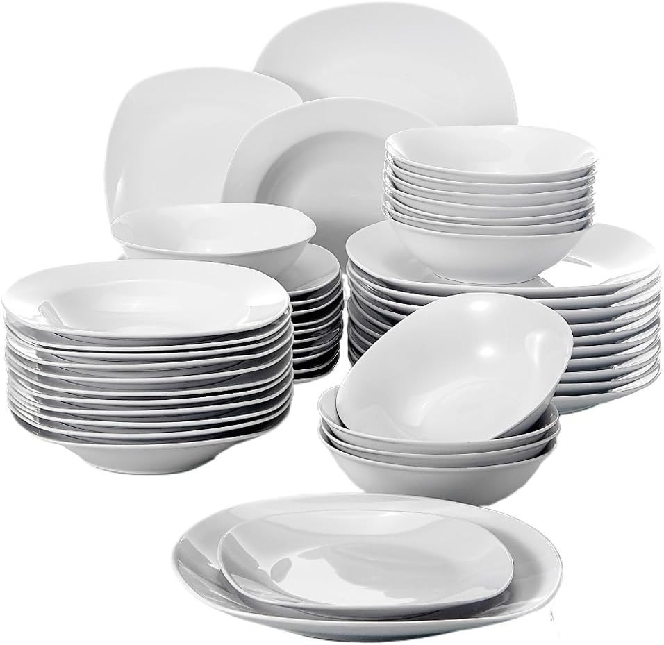 48-Piece Porcelain Tableware Dinner Set Cereal Bowls Soup Dessert Plates Service for 12 Person