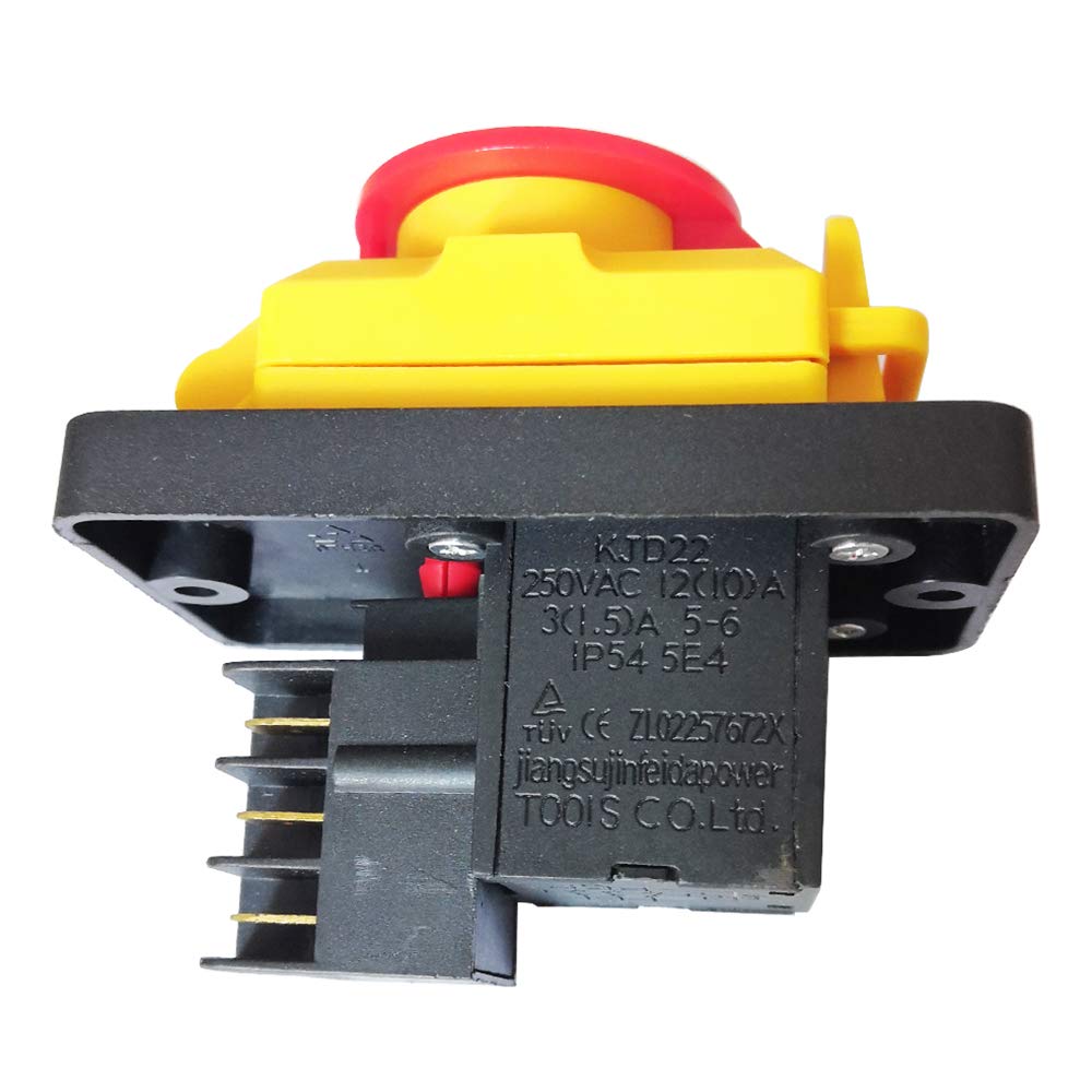 KJD22 Interrupteur électromagnétique à bouton-poussoir électrique 4 broches 6 broches avec couvercle d'arrêt d'urgence (6 broches)