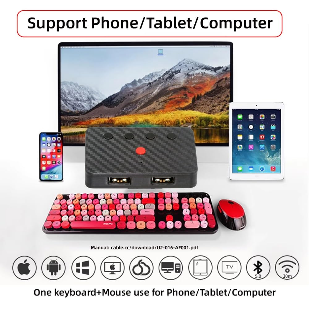 cablecc Convertitore Bluetooth (BT) 2.4G con ricevitore di tipo C, alimentazione USB, tastiera e mouse cablati, convertibili in wireless per laptop, tablet e telefono.