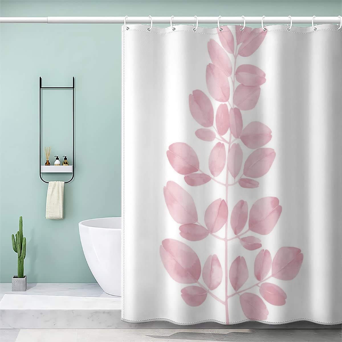 VASENA Shower Curtain Pink Branch Flowers Bath Curtain 3D Printed Mould Proof Bath Curtains for Shower Polyester Shower Curtains 180x180 cm